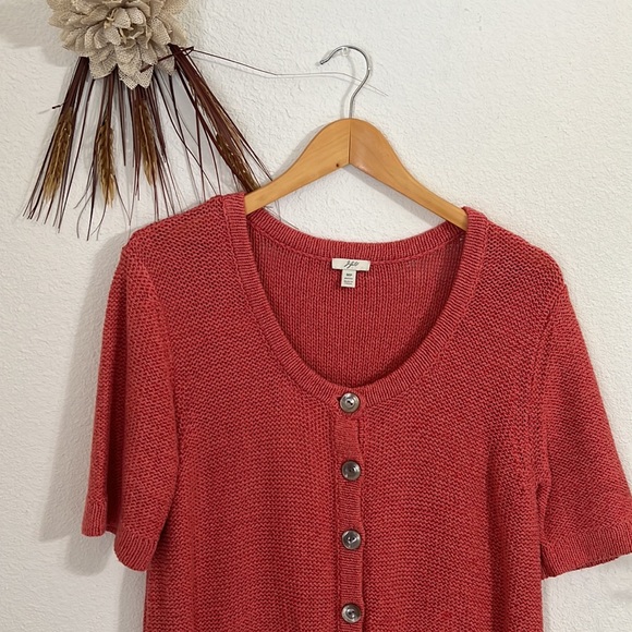 J.Jill Coral Orange Knit Sweater Cardigan Petites Medium - Picture 2 of 8